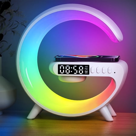 All-in-One Smart Bedside Lamp: 15W Fast Wireless Charger, Alarm Clock & Mood Light for Bedroom