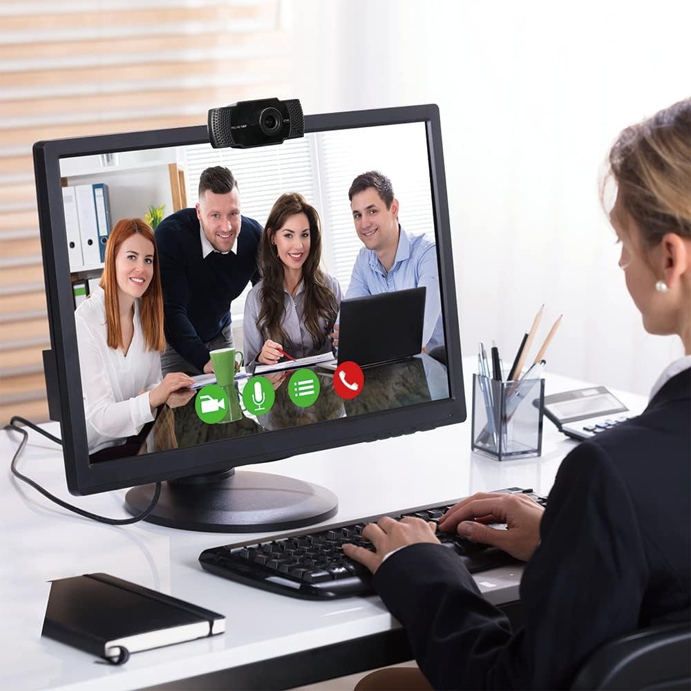 SLIDE INNOVATIONS 1080P HD Webcam, Computer Camera with Microphone, Mini Tripod & Privacy Lens
