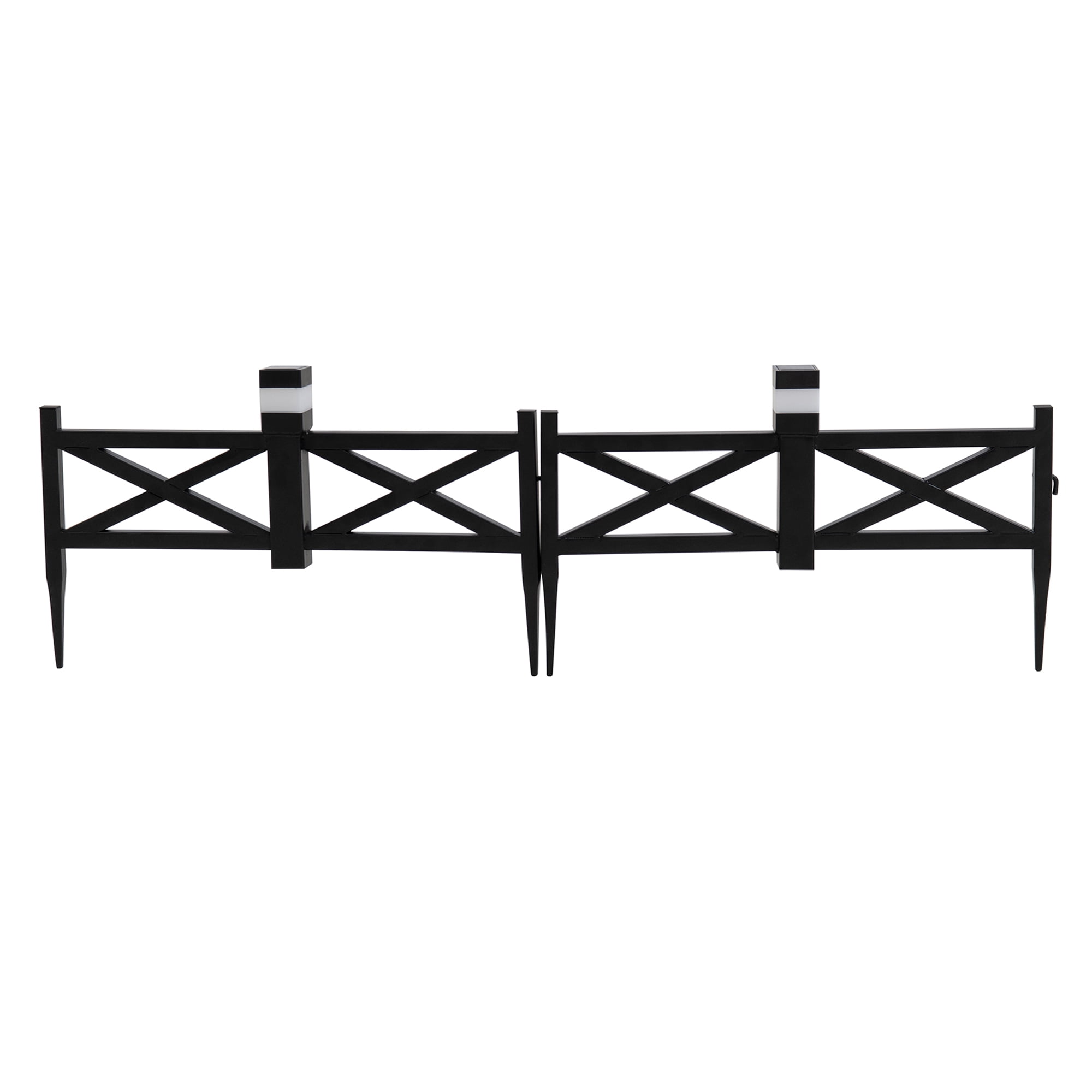 SUNJOY Garden Fence Solar Border Fencing with Waterproof LED Path Lights, Metal Lattice Fence Panel Outdoor Decorative Garden Fences(5PK), Black