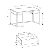 42 Inch White Marble Look Computer Desk with Black Metal Frame and Storage Drawer