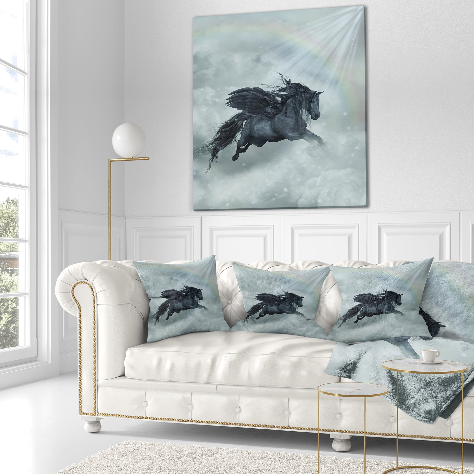 Designart Pegasus in the Heaven - Animal Painting Throw Pillow - 18x18