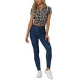 thumbnail image 2 of INSPIRE CHIC Women's Plaid Shirts Point Collar Button Down Blouses L White Dark Blue, 2 of 6