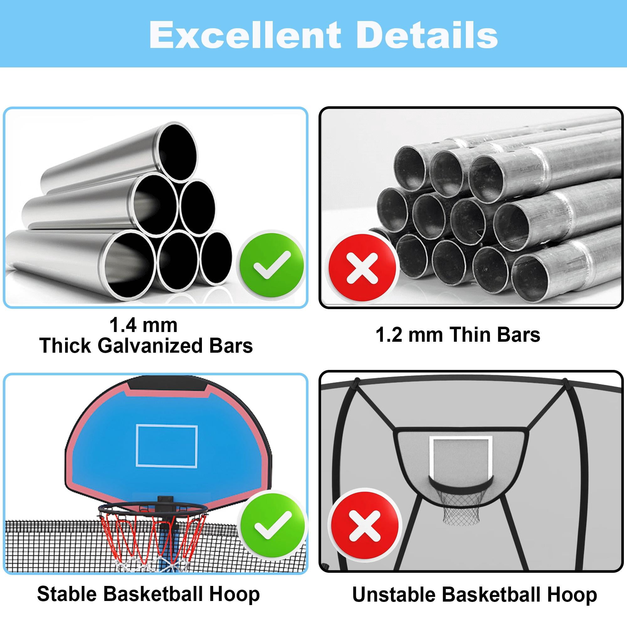 Trampoline for Adults and Kids with Safety Enclosure , 16ft SEGMART Upgrade Outdoor Trampoline with Basketball Hoop and LED Lights, Heavy Duty Round Trampoline with Ladder and Sprinkler for Outdoor