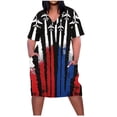 thumbnail image 2 of Fartey Independence Day Dresses for Women Plus Size Short Sleeve V Neck Knee Length Sun Dress 4th of July Summer Beach Patriotic Midi Dress with Pocket, 2 of 5