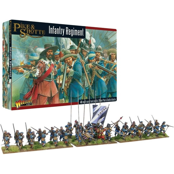 Wargames Delivered - Pike & Shotte Infantry Regiment Plastic Boxed Set 28mm Miniature Wargaming 40 Infantry, Bases, Guidelines, Flags, Digital Bundle Model Kit by Warlord Games