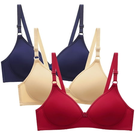 YWDJ Bras for Women Plus Size 3 Pack Closure in Back Lounge Bras Size Small No Wire Comfortable Bras Adjustable Straps Half Cup Wrap Bras Padded Comfortable Bras Solid Sleep Bras Multicolor S