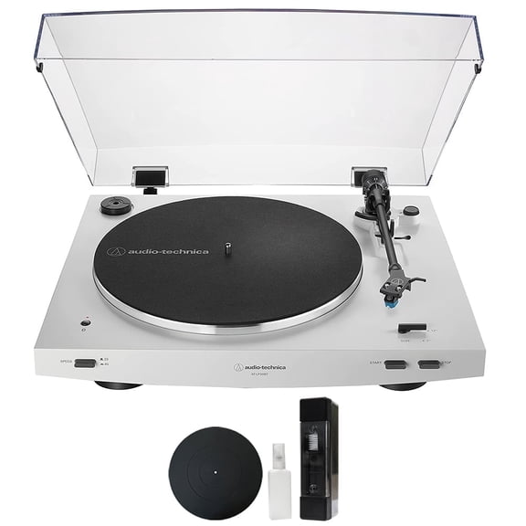 Audio-Technica AT-LP3XBT-WH Fully Automatic Wireless Belt-drive Turntable White Bundle with Deco Gear 12 inch Silicone Rubber Turntable Platter Mat and Vinyl Record Cleaning Fluid System with Brush