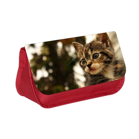 Kitty Cat - Red Cosmetic Case - Makeup Bag - with 2 Zippered Pockets