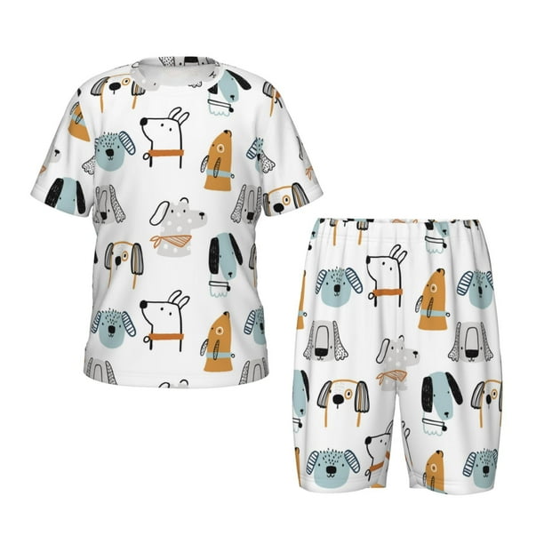 Balery Puppy Conjunto de Pijama Infantil de Manga Corta con Estampado – Ropa de Dormir de Algodón Suave-Large