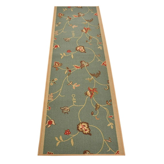 Custom Size Runner Rug Floral Green Design Customize Green Rug Runner 36 Inches Width By Choice Of Your Length