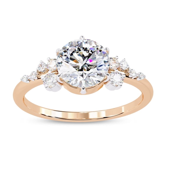 AFFY Solitaire Engagement Rings for Women, Center 7mm Round Cut Lab Created Moissanite Cluster Ring in 10K Solid Rose Gold Size-10