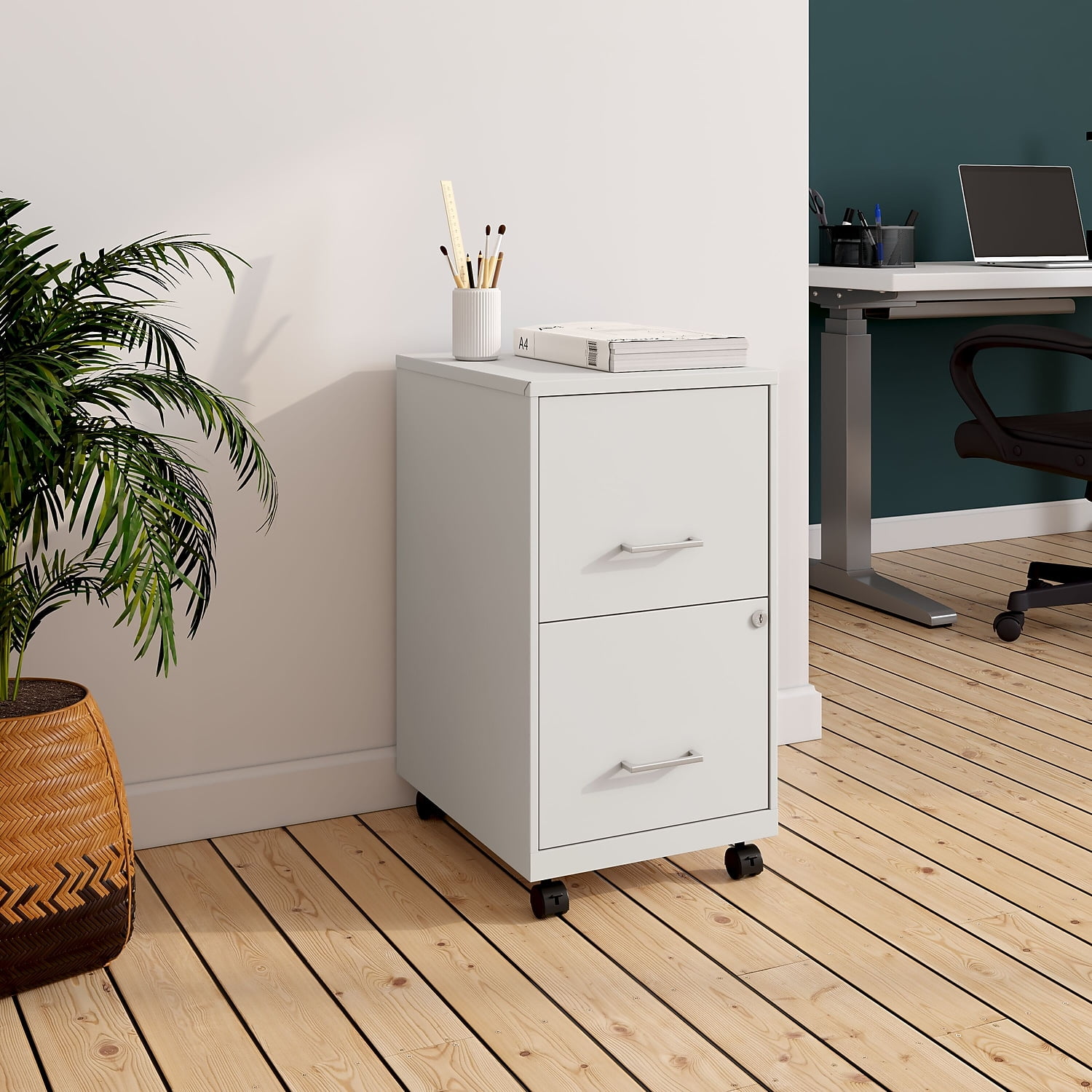 Staples 2-Drawer Mobile Vertical File Cabinet Letter Size Lockable 26.3"H x 14.3"W x 18.9"D White