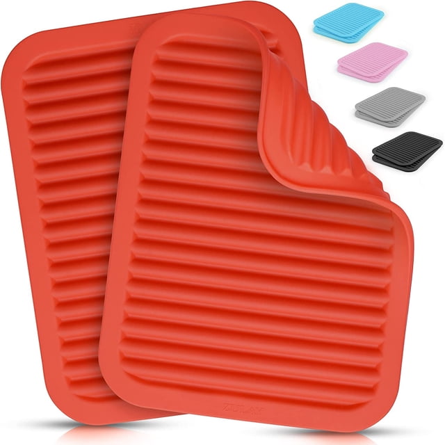 2 Pack (9"x12") Silicone Trivets for Hot Pots and Pans - Multi-Purpose & Versatile Trivet Mat - Heat Resistant Silicone Trivet - Durable & Flexible Hot Pads for Kitchen Counter - Orange Red