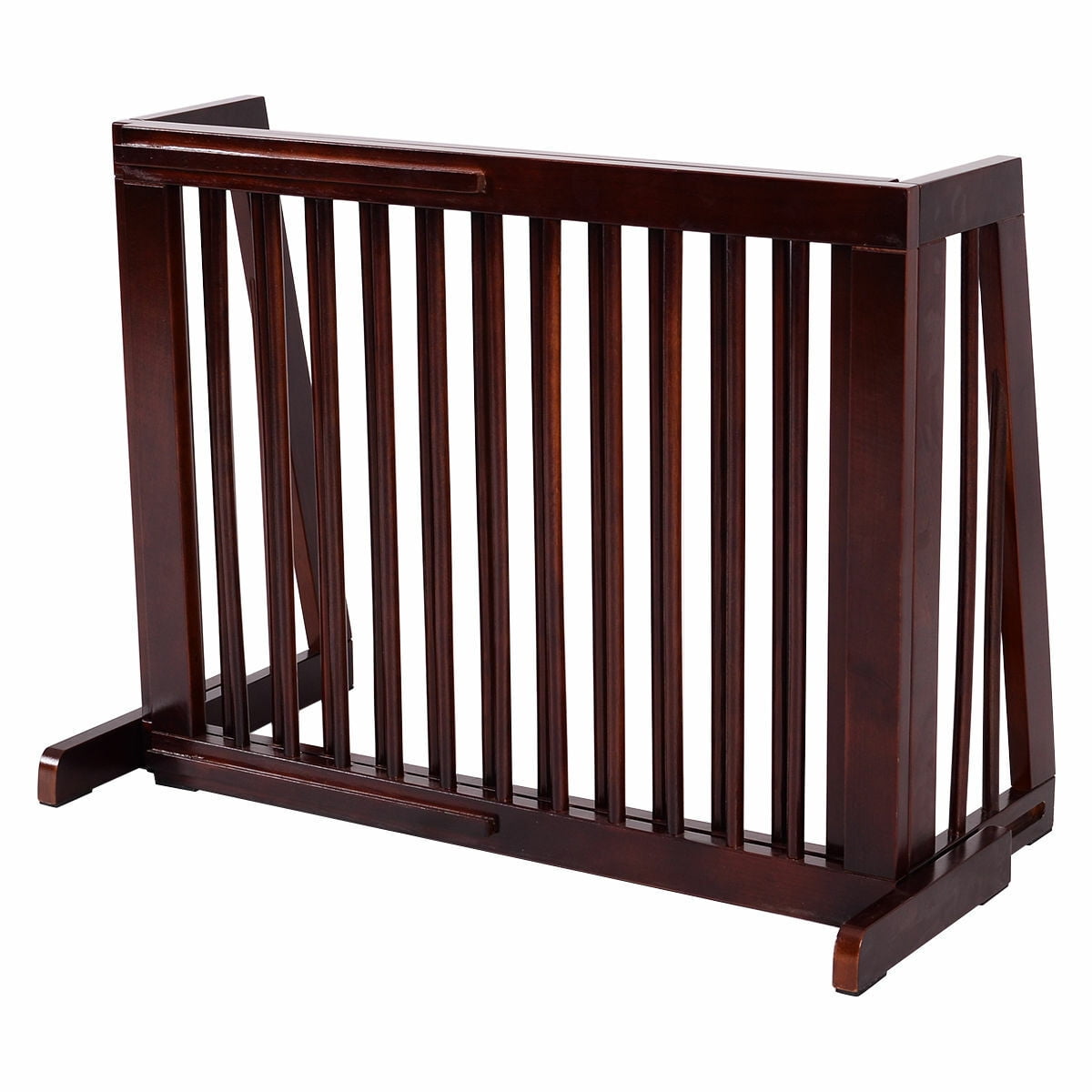 Gymax Folding Adjustable 3 Panel Wood Pet Dog Slide Gate Safety Fence