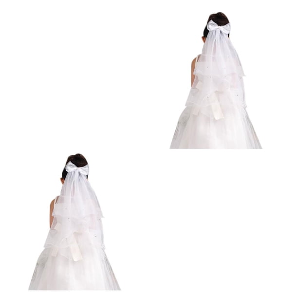 Minnieouse Niños Niñas Primera Comunión Velos Diadema Malla blanca Niños Niñas Velo de novia Tocado Blanco 60-80 cm 2piezas Minnieouse CBP044639