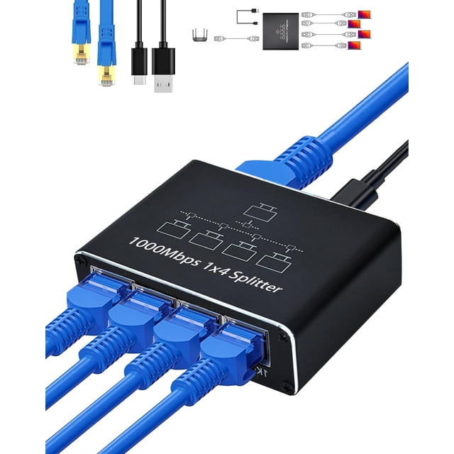 Divisor Ethernet LIEZHUA 1 a 4 1000 Mbps con cable LAN Cat 6