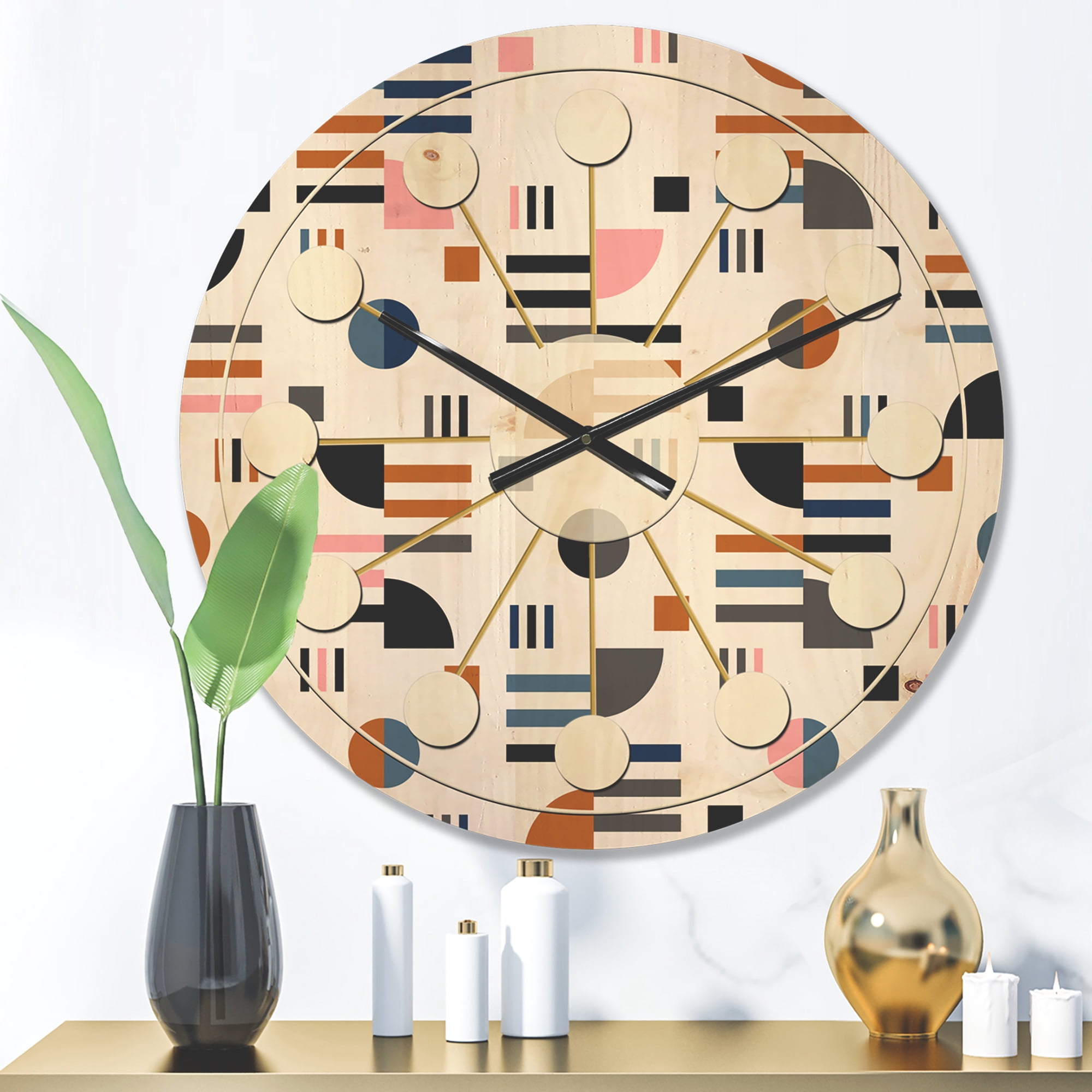 Designart 'Abstract Retro Design XVIII' Mid-Century Modern Wood Wall Clock