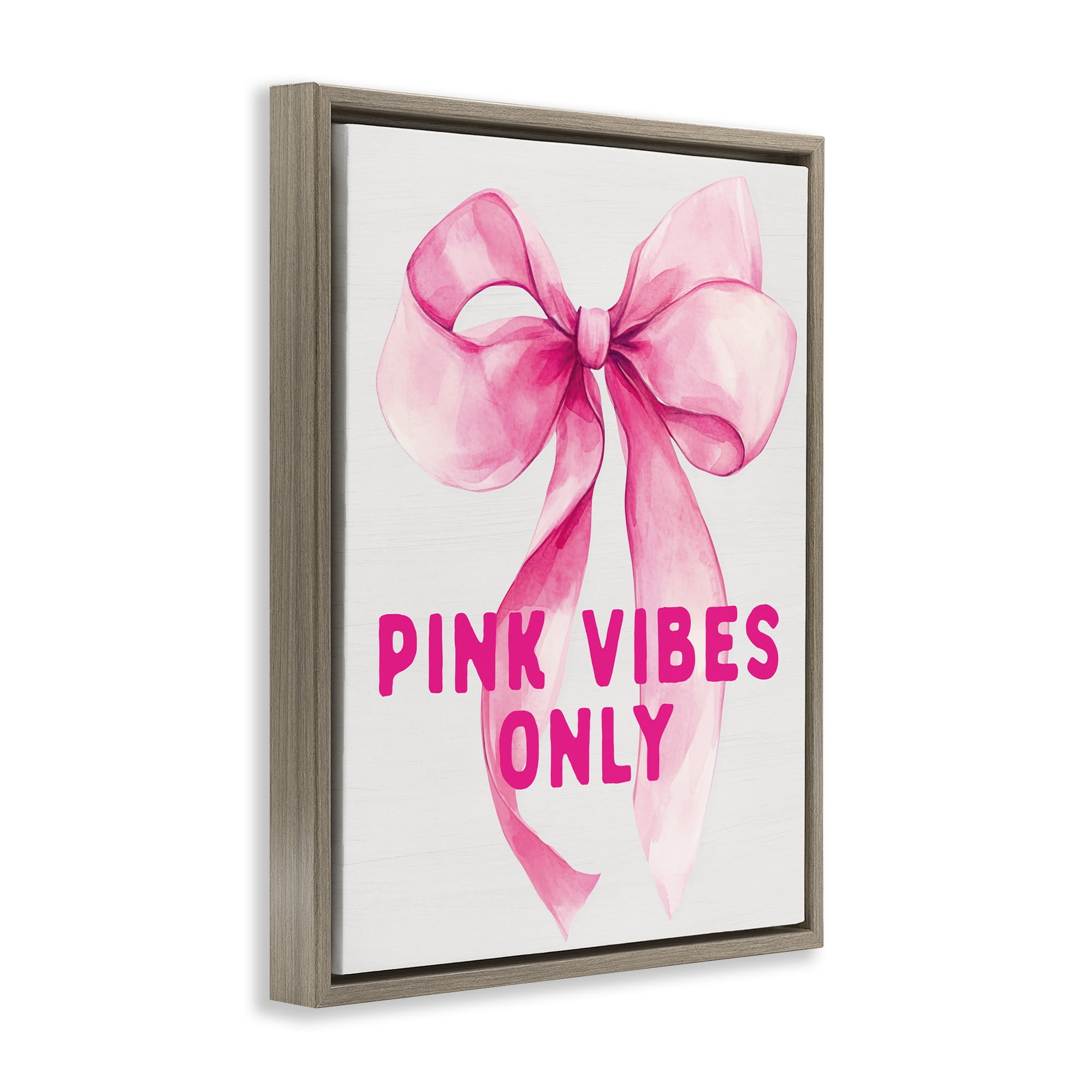 Girly Pink Vibes Only Brown Framed Floater Canvas Wall Art, design by Lettered and Lined