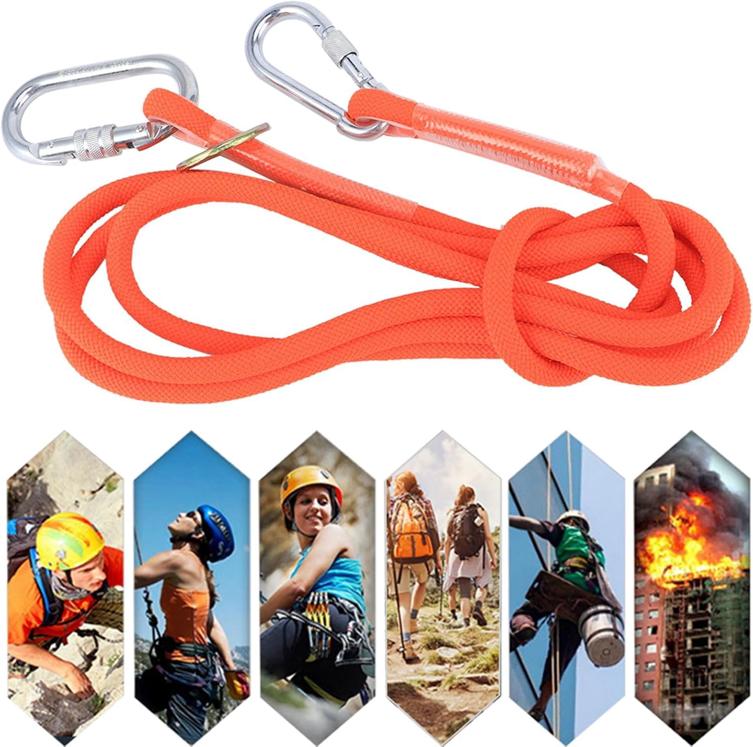 Safety Lanyard, 1800 kg Nylon Climbing Rope, Protective Safety Belt for Tree Climbing, Rock Climbing, and High-Altitude Work Positioning