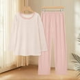 thumbnail image 2 of 2 Pack Women's Pajama Set Soft Long Sleeve Sleepwear Loungewear Pjs Sets Womens Comfortable Stripe Gradient Pure Color Imitation Cotton Pajamas Women's Casual Loose Long Sleeved Trousers Suit Pink L, 2 of 3