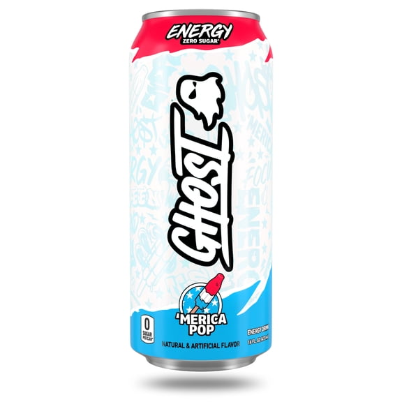 GHOST® ENERGY Zero Sugars Energy Drink, Merica Pop, 200mg Natural Caffeine, 16 fl oz Can