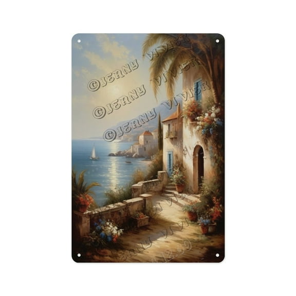 Seaside Farmhouse Wall Art – Rustic Coastal Decor for Living Room, Kitchen, or Beach House – 12x16 Inch Tin Sign