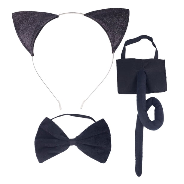 Conjunto de orejas de gato, pajarita y cola para niños, diadema cómoda para el pelo para Halloween. sin vestido