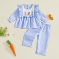 thumbnail image 2 of HCNTES Toddler Girl Easter Outfit Soft Cotton Bunny Embroidered Top and Ruffled Shorts Set Girl Chothes, 2 of 4