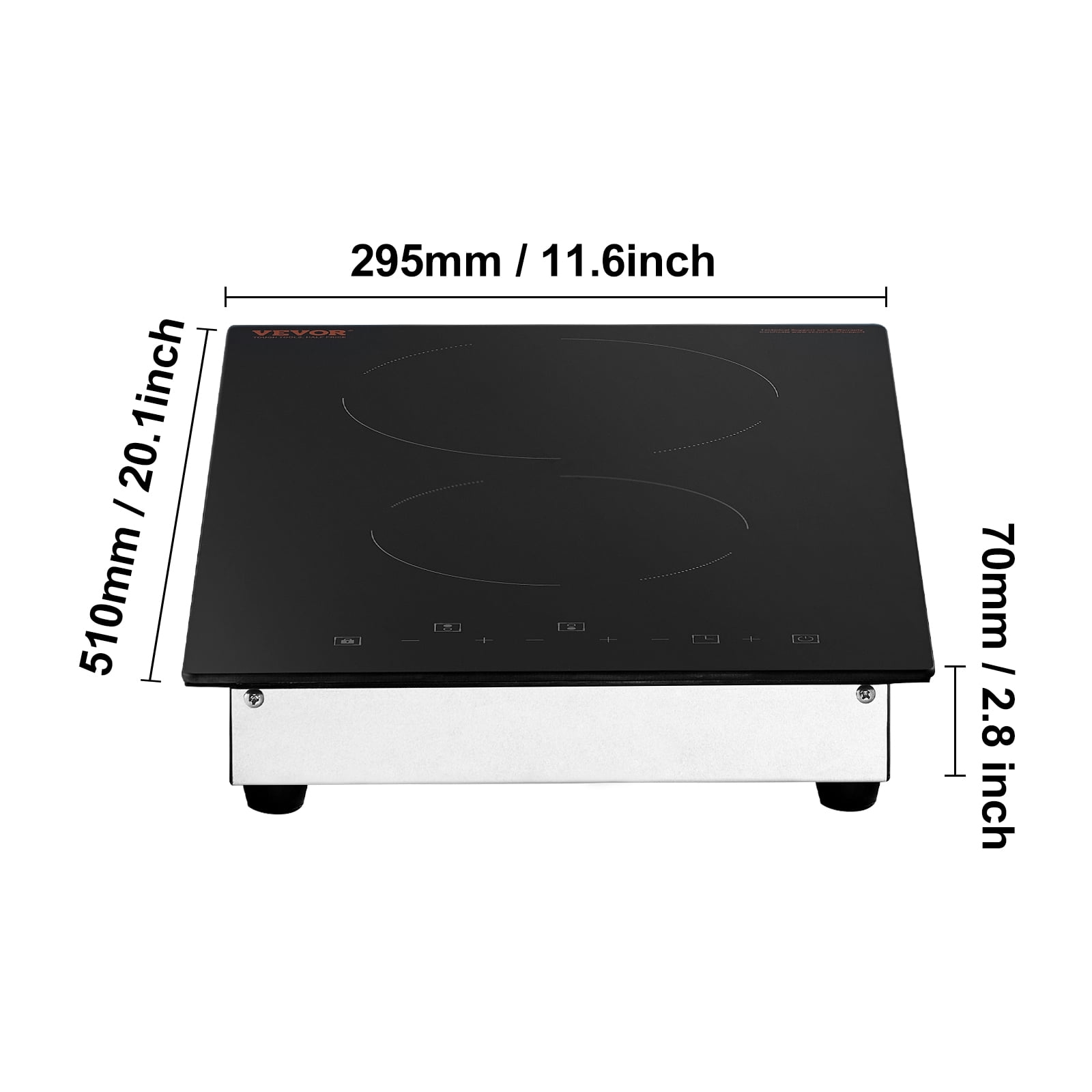 VEVOR Built in Electric Stove Top, 20 x 11.6 inch 2 Burners, 240V Glass Radiant Cooktop with Sensor Touch Control, Timer & Child Lock Included, 9 Power Levels for Simmer Steam Slow Cook Fry