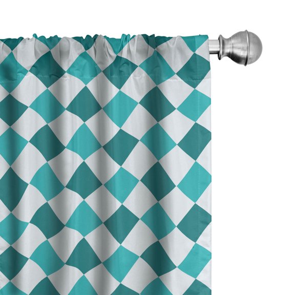 Ambesonne Geometric Window Curtains, 90s Disco Curved Squares, Each 28" W x 63" L, Dark Seafoam Sea Blue