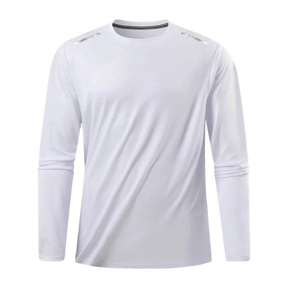 VSSSJ Men's Crewneck T-Shirts Long Sleeve Lightweight Plain Tees Moisture Wicking Casual Solid Color Loose Workout Athletic Tshirts White XS