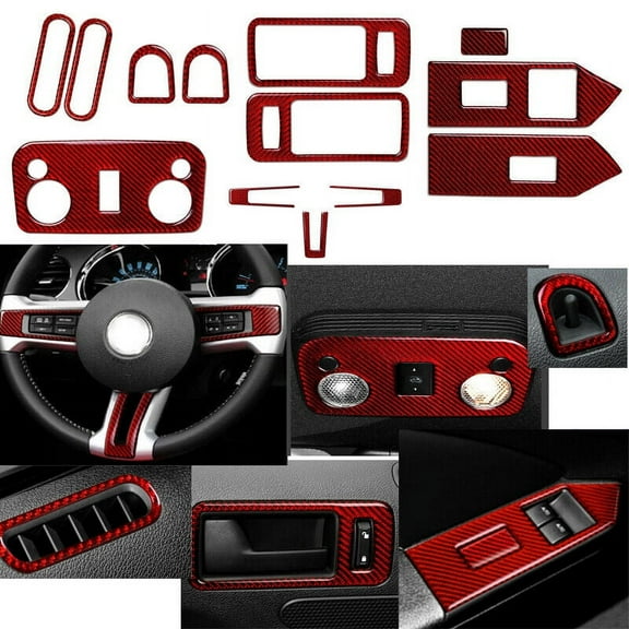 For Ford Mustang Red Carbon Fiber Interior Accessories Kit Cover Trim 2009-2013
