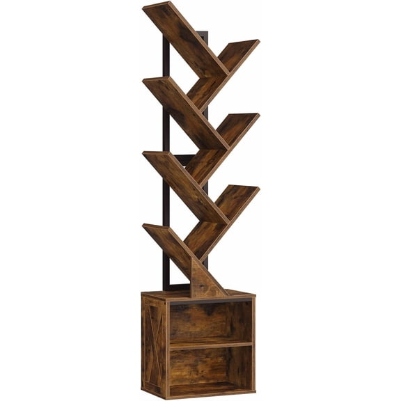 Sxpopstore Ralgend Tree Bookshelf, 6 Tier Bookcase with 2 Storage Racks 7 Pounds, Brown Black