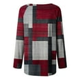 thumbnail image 4 of Graphic Tees, Womens Dress Shirts Long Sleeve Long Sleeve Blouses For Women Women's Fashion Casual Irregular Patchwork Color Print Loose Medium Long Long Sleeve Top V Neck Crop (Red,Large), 4 of 5