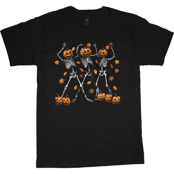 Dancing Skeleton Pumpkin Costume Halloween T-shirt Mens Graphic Tees Clothing Apparel