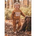 thumbnail image 5 of BemeyourBBs Auntie's Little Bestie Toddler Baby Boy 2 Piece Outfits Long Sleeve Letter Embroidery Waffle Knit Sweatshirt Pants Set Kids Spring Fall Winter Clothes, 5 of 9