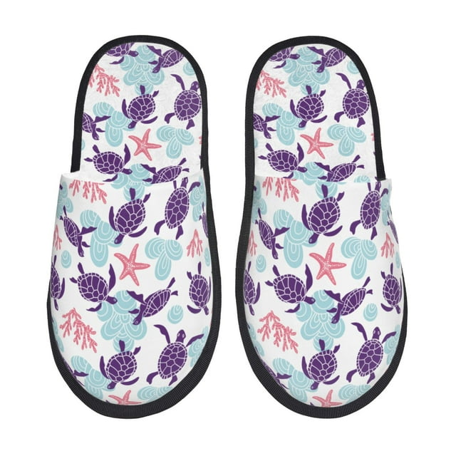 Fotbe Ornamental Turtles Pantuflas Peludas para Mujer con Estampado, Zapatillas de Peluche, Zapatos de Invierno para Casa, Uso Interior y Exterior-Large