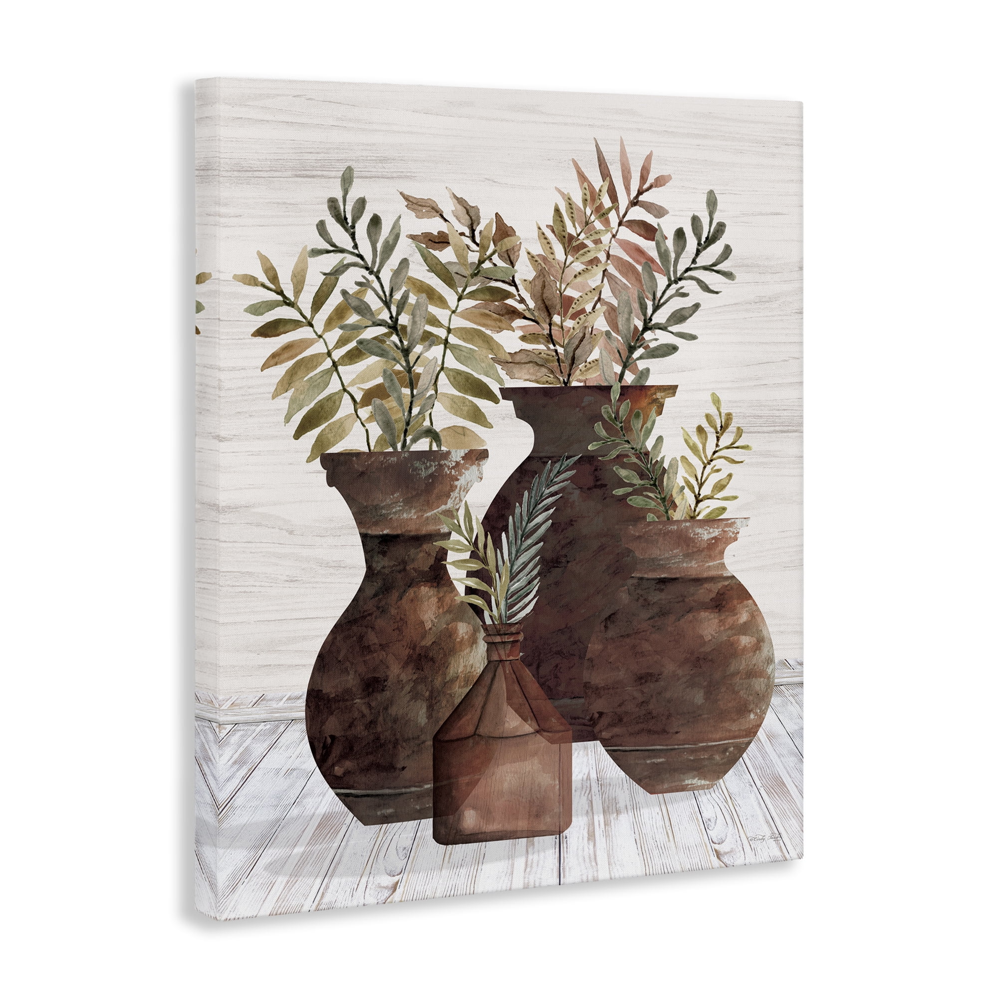 Stupell Industries Rustic Pottery Plants Plants & Flowers Painting Wrapped Canvas Art Print Wall Art, 24 x 30