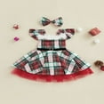 thumbnail image 2 of Plaid Square Neck Fly Sleeve Layered Dress with Belt+ Bowknot Headband, 2 of 9