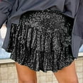 thumbnail image 4 of Wdfiry Women's Sequin Ruffle Mini Skirt Sparkly High Waist Lined Layered Flared Pleated Shiny Party Club Short Skirts, 4 of 7