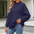 thumbnail image 4 of vdgthytj Crewneck Sweatshirts Women Long Sleeve Pleated Solid Basic Pullover Loose Comfy Fall Athleisure Tops(X-Large,Navy), 4 of 6