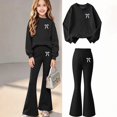 thumbnail image 2 of ITSAME Girls Outfit Set 2-Piece Fall Clothes Bow Print Long Sleeve Crewneck Pullover and Flared Pants Size 13, 2 of 9