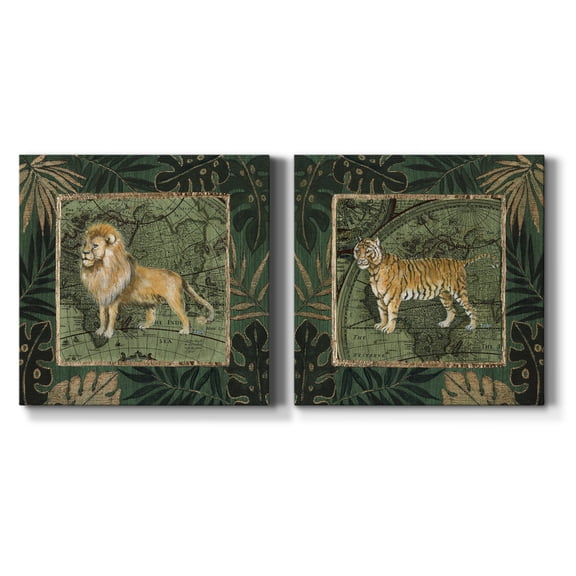 Jungle Lion - Premium Gallery Wrapped Canvas - Ready to Hang Set of 2 - 16 x 16 Each