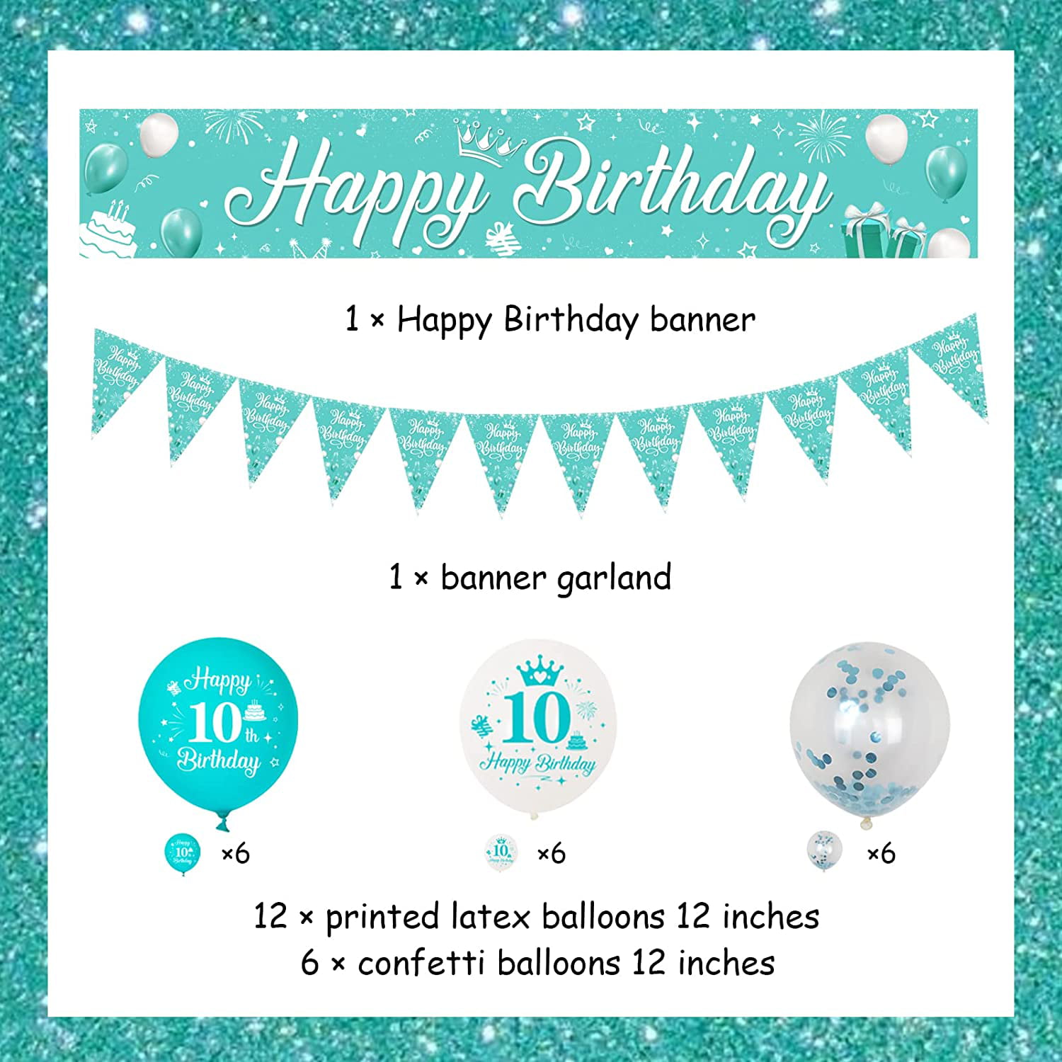 Pastel Blue and Gold Foiled Happy Birthday Bunting Banner