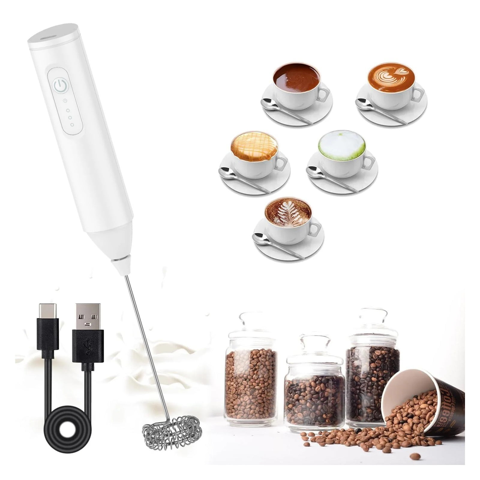 Wireless Milk Frother Electric Type-C Handheld Blender Stainless Steel Mini Coffee Maker Whisk Mixer