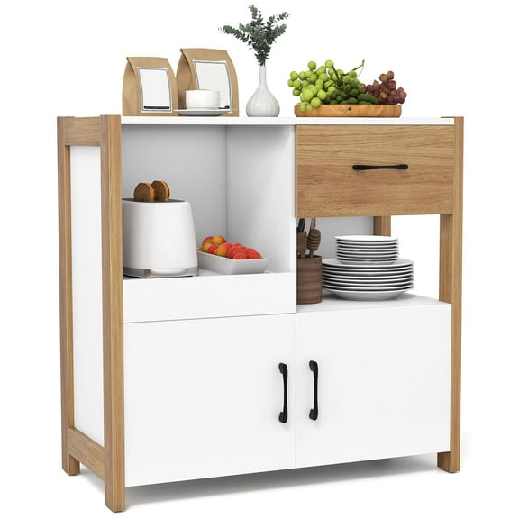 Costway Kitchen Storage Cabinet with Drawer, Pull-Out Shelf and 2 Doors for Dining Room
