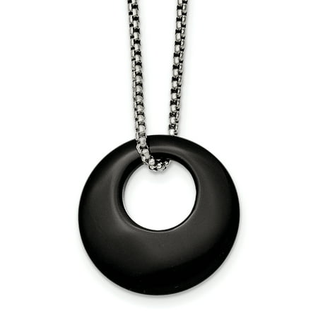 Circular Jewelry - Stainless Steel 18in Black Onyx Large Circular Polished Necklace