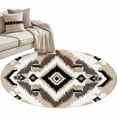 thumbnail image 2 of 3ft Round Rug, Black Brown Non-Skid Rubber Backing Large Area Rugs - Living Room Bedroom Home Office, Boho Vintage Southwestern Ethnic Geometric Indoor Floor Mat Carpets Washable Rug, 2 of 9