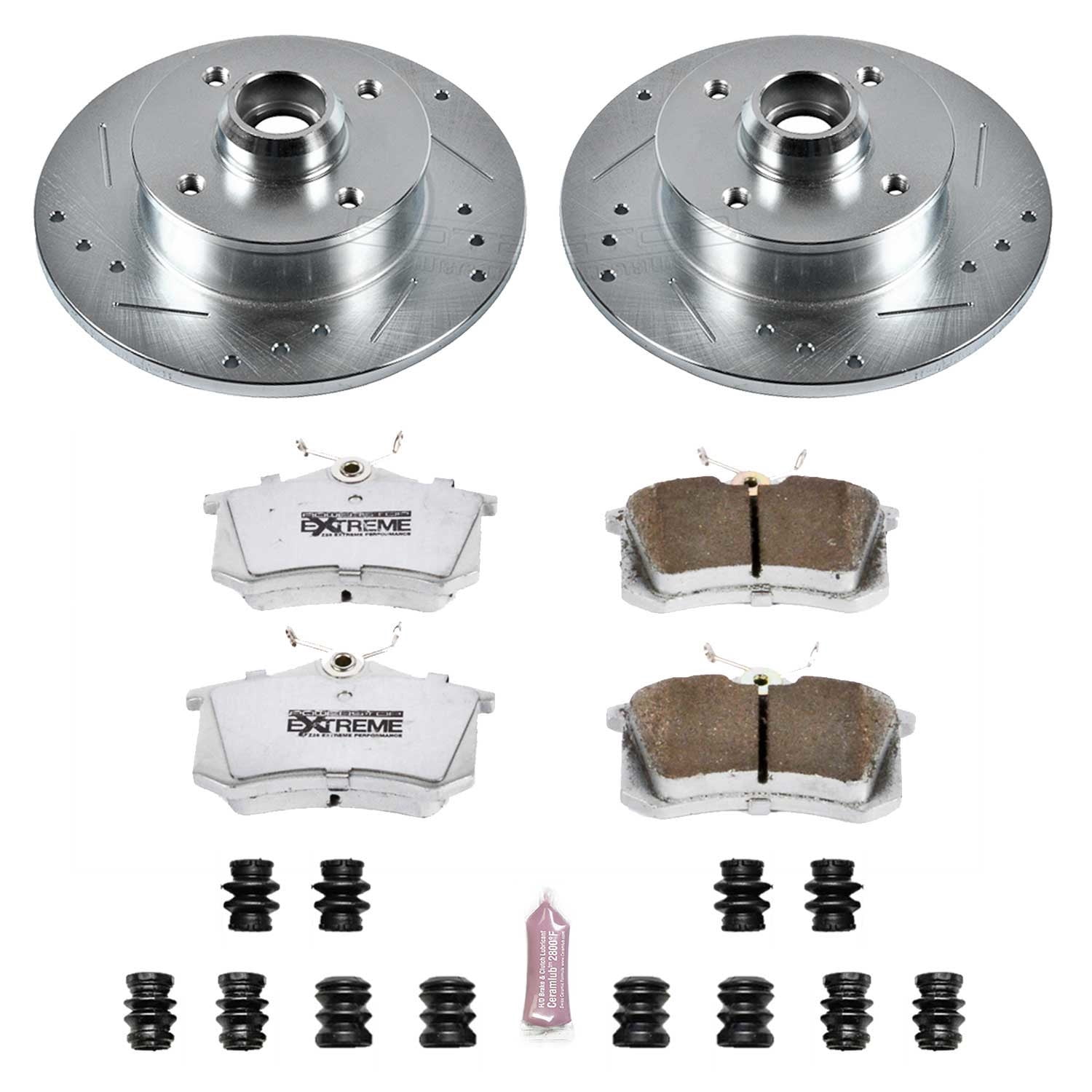 PowerStop Rear Z26 Street Warrior Carbon-Fiber Ceramic Brake Pad and Drilled and Slotted Rotor Kit Fits: VOLKSWAGEN Select Models K369-26