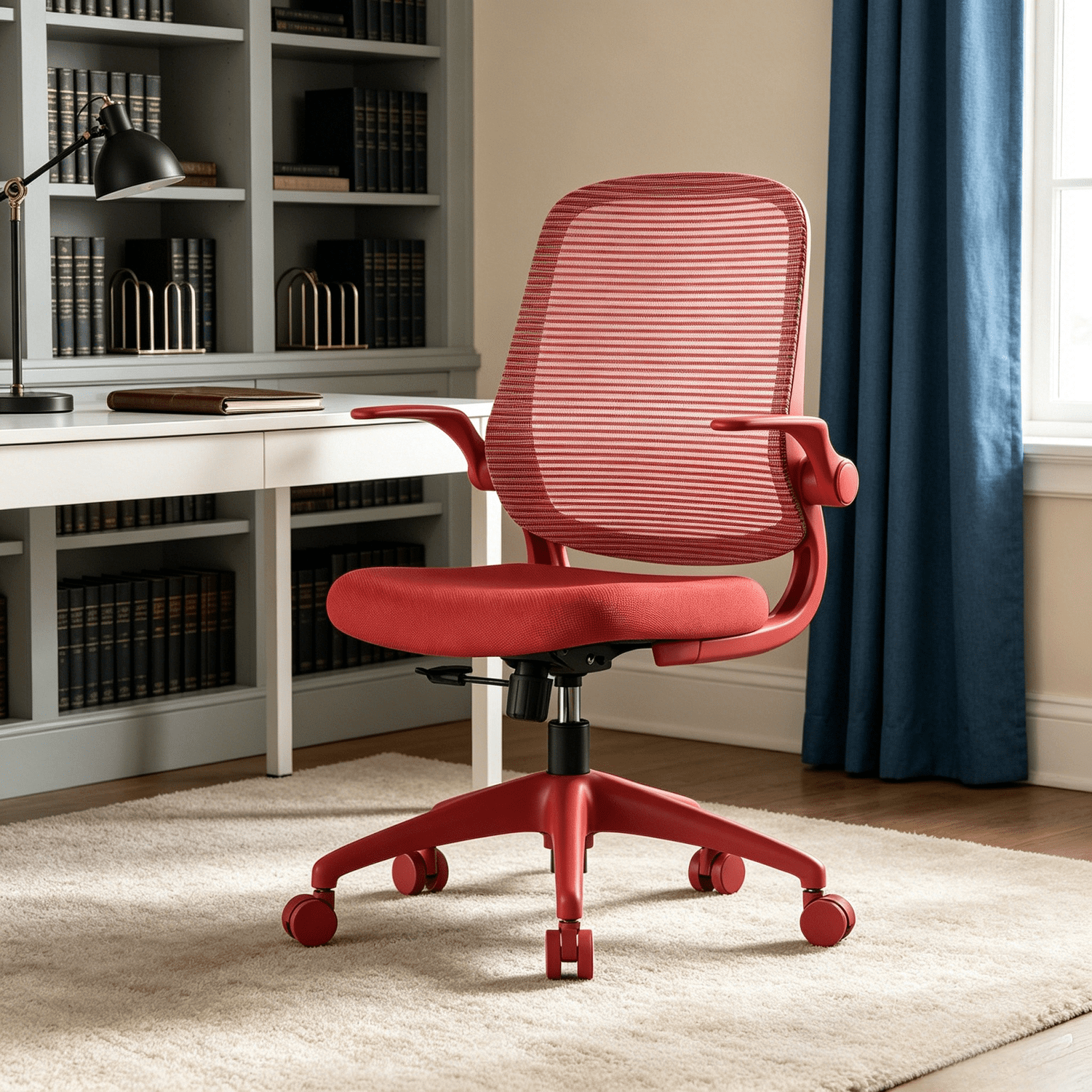Homy Casa Red Mesh Office Chair with Flip-Up Arms, Ergonomic Swivel Desk Chair for Home Office